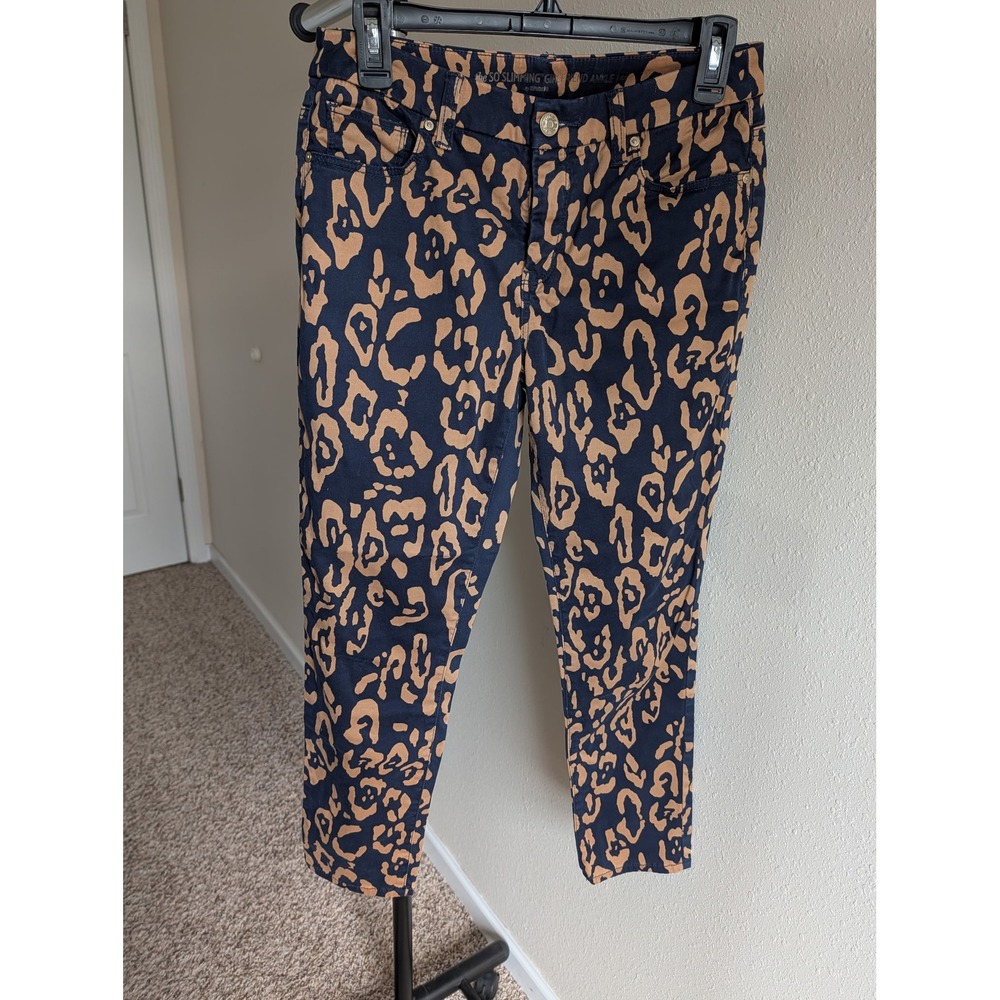 Chico's So Slimming Girlfriend Ankle Navy Leopard Print Pants Size 00